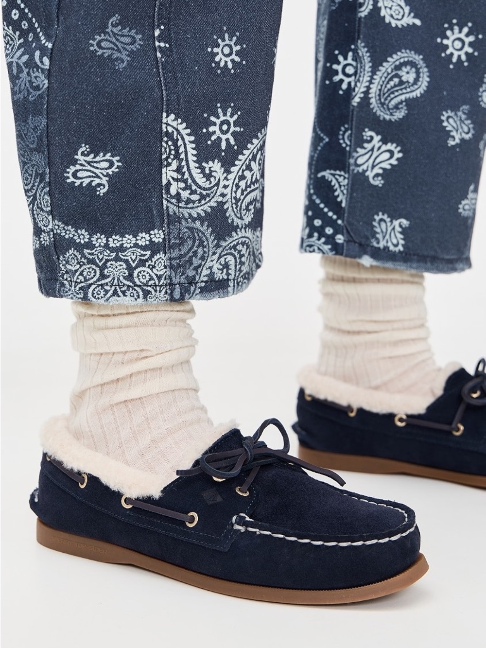 Sperry Navy Suede Shearling-Lined Boat Shoes